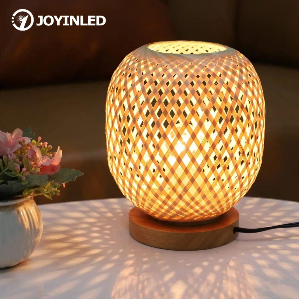 Handwoven Bamboo Table Lamp – Cozy Ambient Light for Bedroom & Living Room