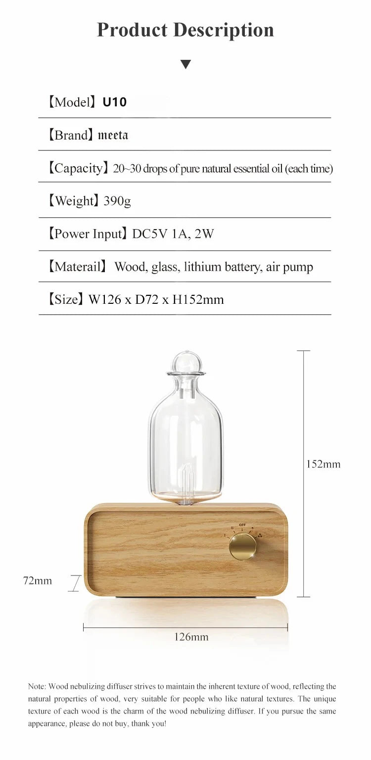 Wood & Glass Nebulizing Essential Oil Diffuser – Aromatherapy Scent Machine for Home & Office