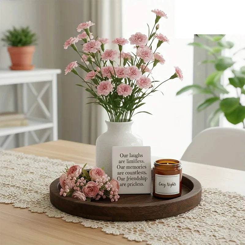 Rustic Round Wooden Tray – Stylish Table Decor Centerpiece for Home Interiors