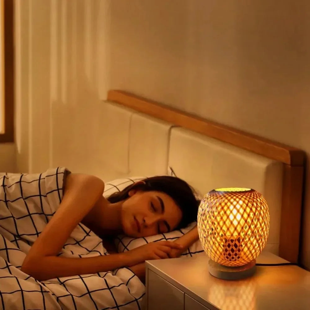 Handwoven Bamboo Table Lamp – Cozy Ambient Light for Bedroom & Living Room