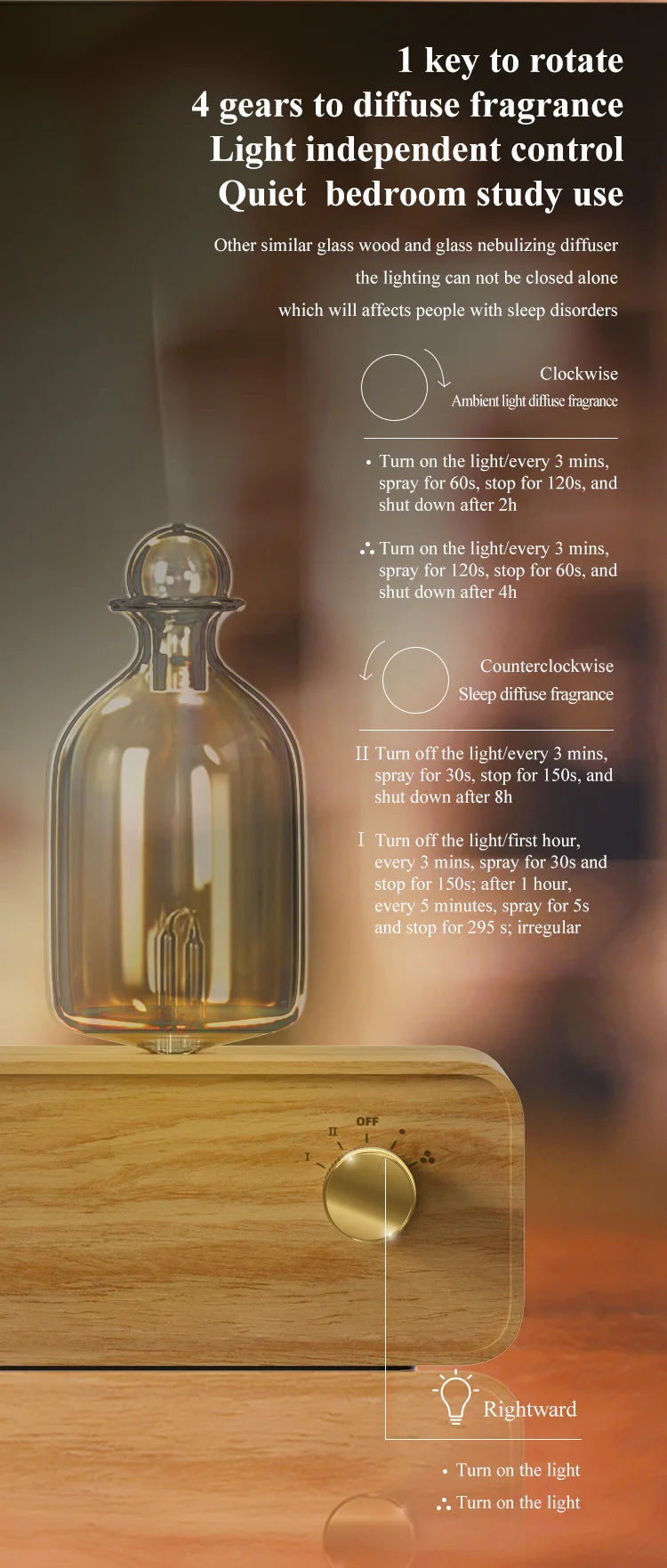 Wood & Glass Nebulizing Essential Oil Diffuser – Aromatherapy Scent Machine for Home & Office