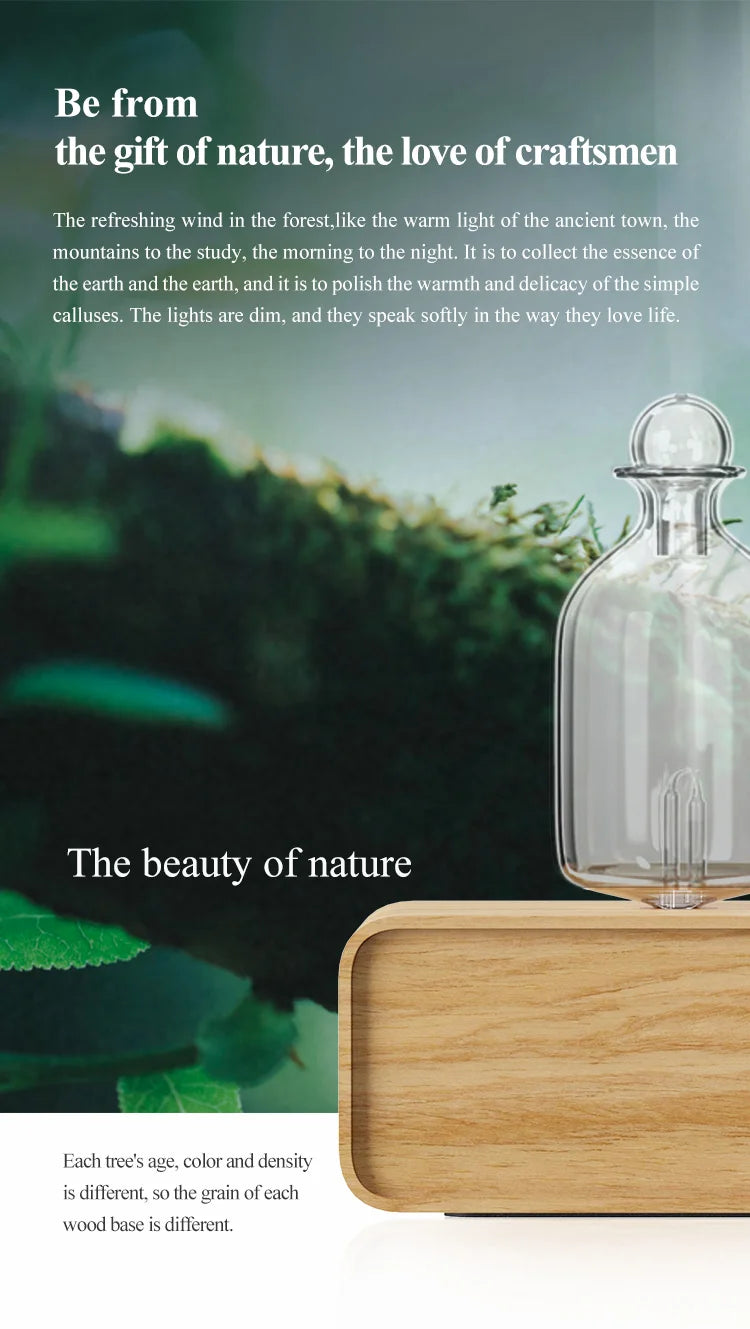 Wood & Glass Nebulizing Essential Oil Diffuser – Aromatherapy Scent Machine for Home & Office