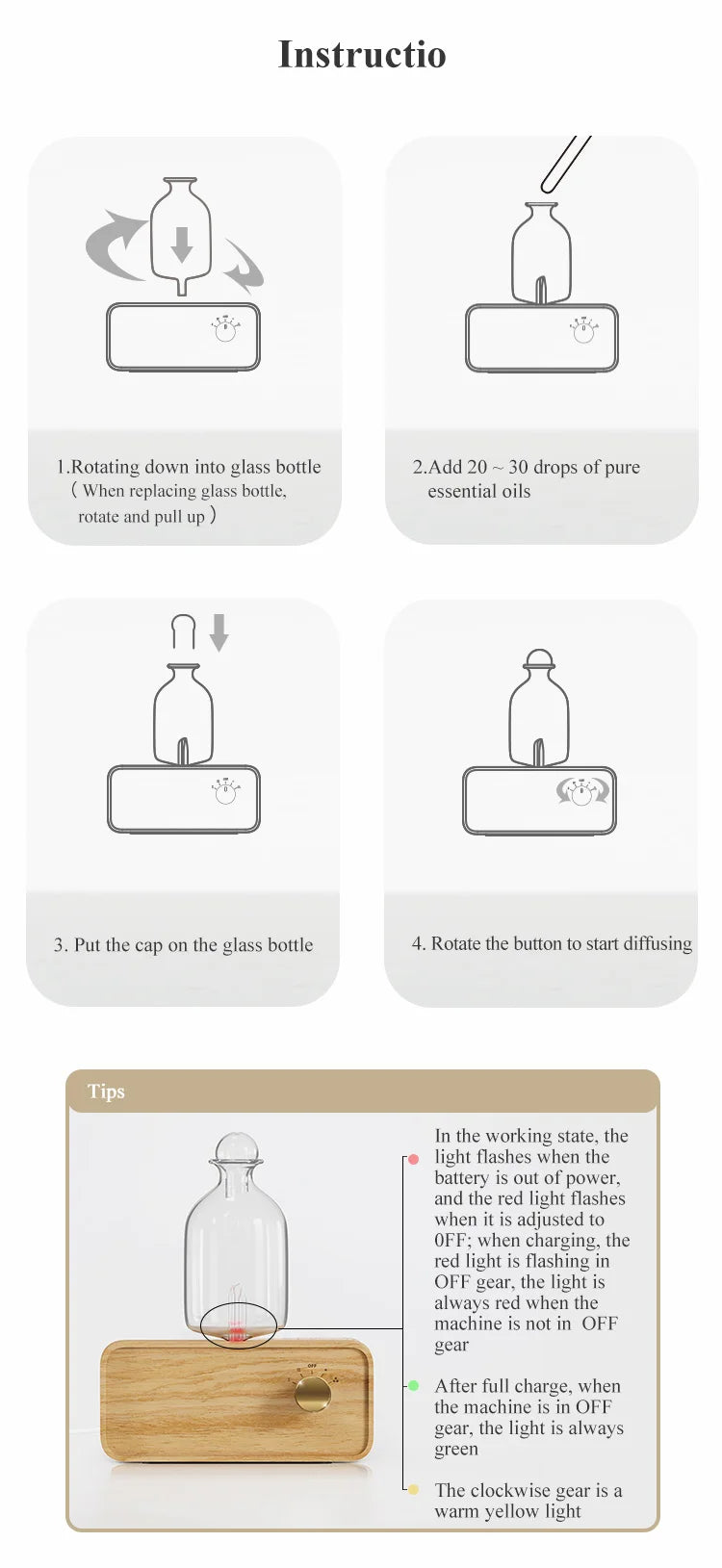 Wood & Glass Nebulizing Essential Oil Diffuser – Aromatherapy Scent Machine for Home & Office
