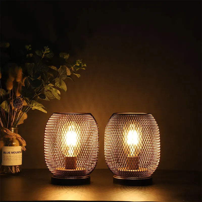 Cordless Metal Cage LED Table Lamp Set of 2 - Modern Home Decor Lighting