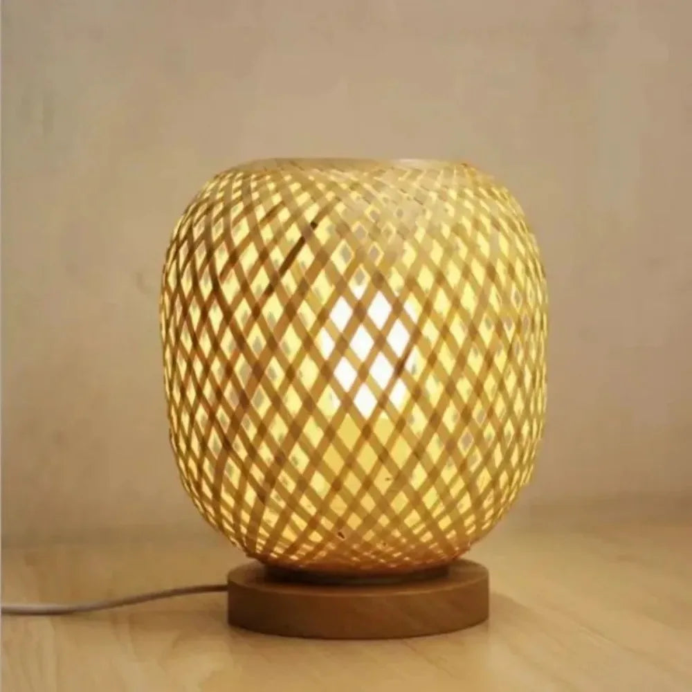 Handwoven Bamboo Table Lamp – Cozy Ambient Light for Bedroom & Living Room