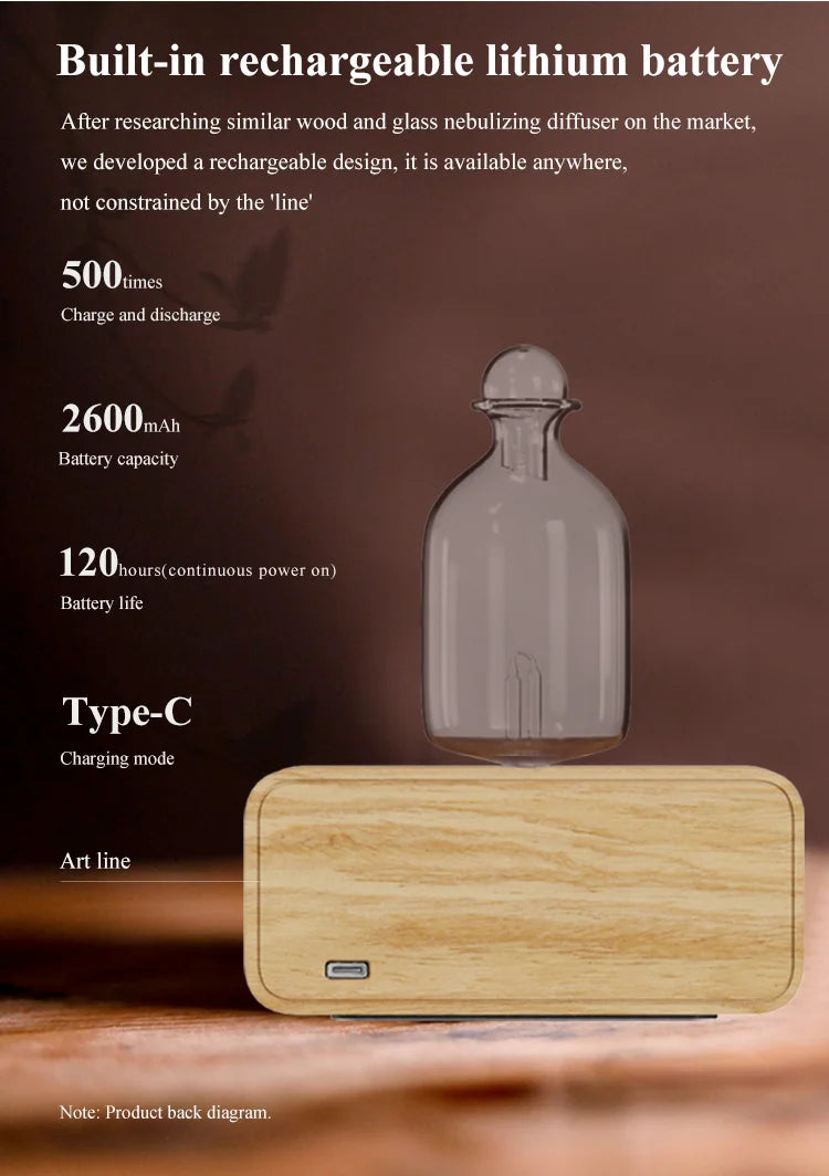 Wood & Glass Nebulizing Essential Oil Diffuser – Aromatherapy Scent Machine for Home & Office