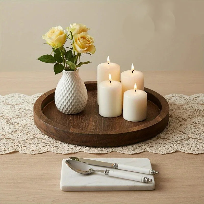 Rustic Round Wooden Tray – Stylish Table Decor Centerpiece for Home Interiors
