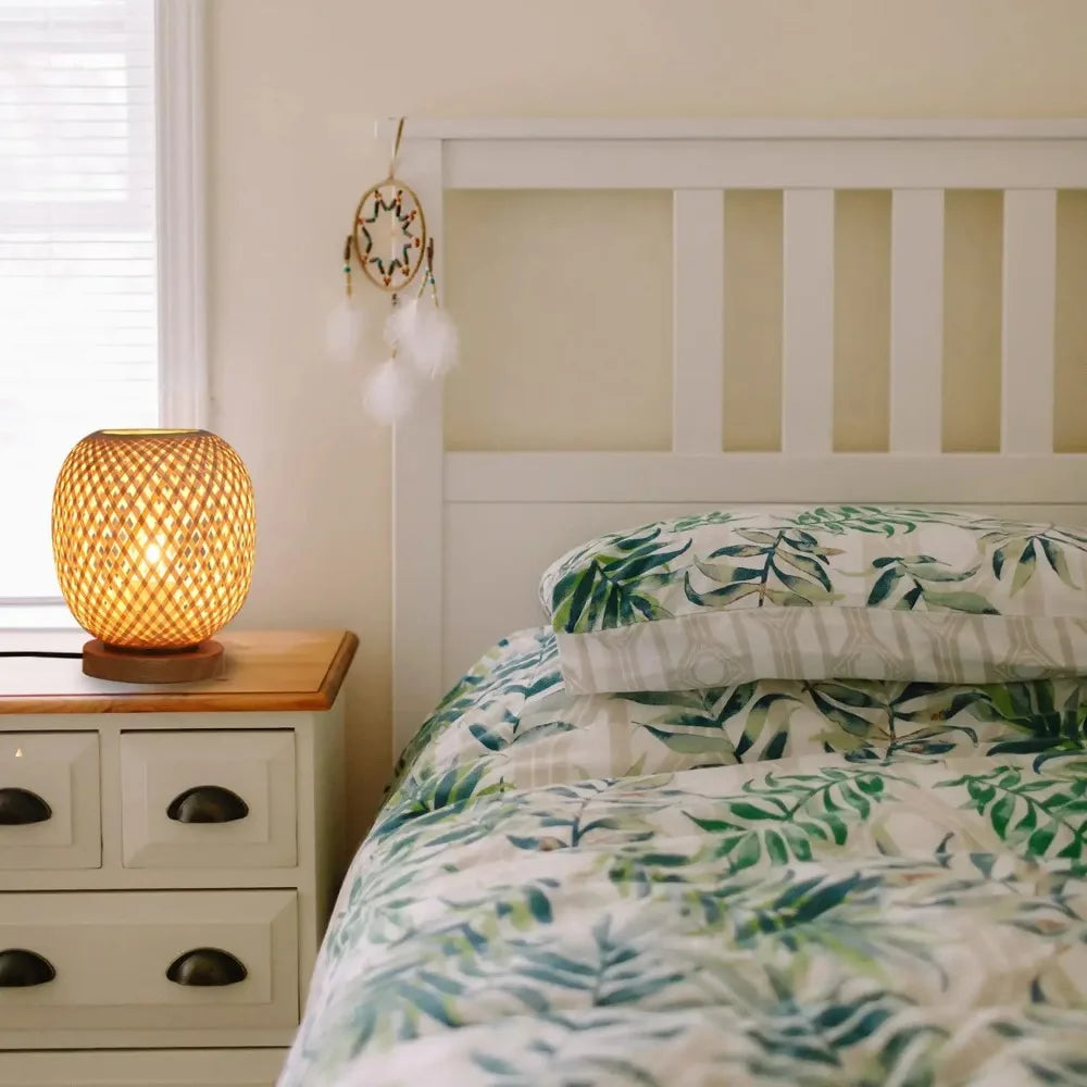 Handwoven Bamboo Table Lamp – Cozy Ambient Light for Bedroom & Living Room