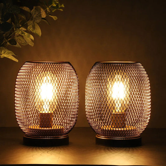 Cordless metal cage lantern LED table lamps, set of 2, perfect for modern home decor